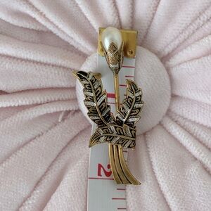 Vintage Damascene Goldtone and Silver Flower Brooch  Faux Pearl for Flower Bud